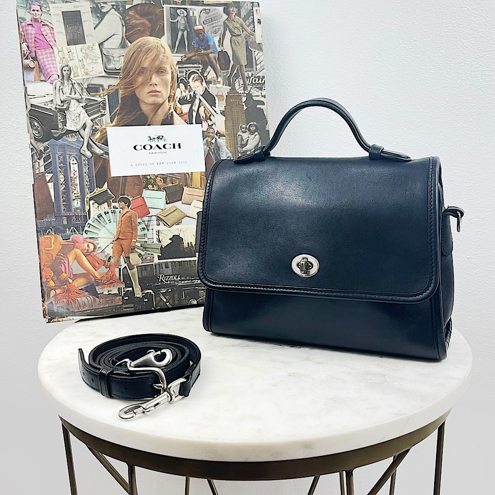 Vintage Coach Court Bag 9870 Black Leather Nickel